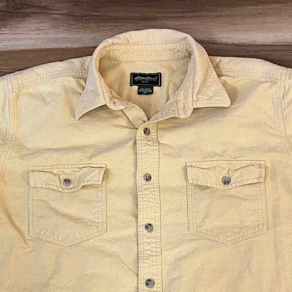 Eddie Bauer Chamois Flannel Shirt Mens XL‎ Long Sleeve Khaki Cotton